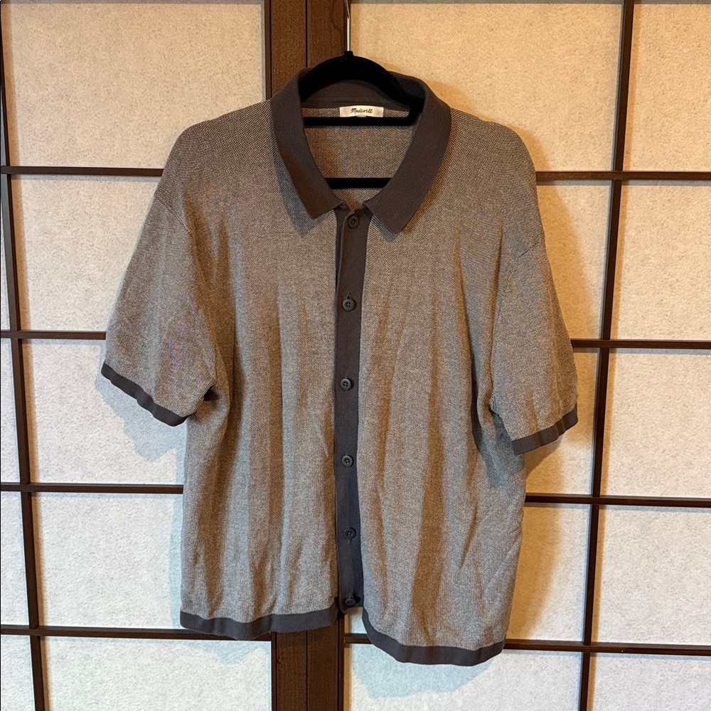 Madewell Gray and Black Knit Button-Up